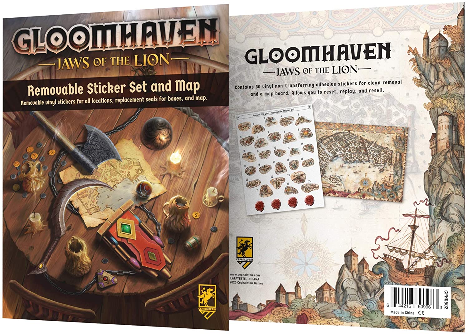 Cephalofair Games Gloomhaven: Jaws of the Lion Removable Sticker Set & Map