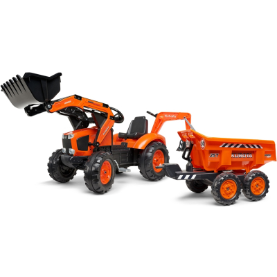 FALK Šlapací traktor 2090W Kubota s přední a zadní lžící a přívěsem