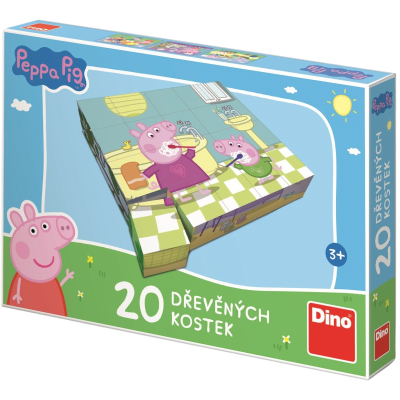 Dino - Dřevěné kostky Prasátko Peppa: VESELÝ DEN 20 kostek