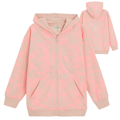 Mikina na zip s kapucí s potiskem na zádech -světle růžová - 134 LIGHT PINK