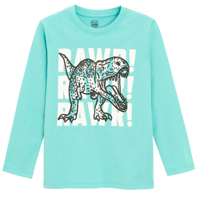 Tričko s dlouhým rukávem s dinosaurem -tyrkysové - 98 TURQUOISE